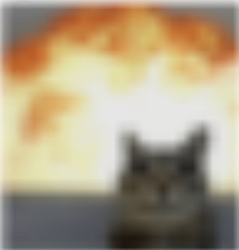 Low-resolution cat in front of an explosion